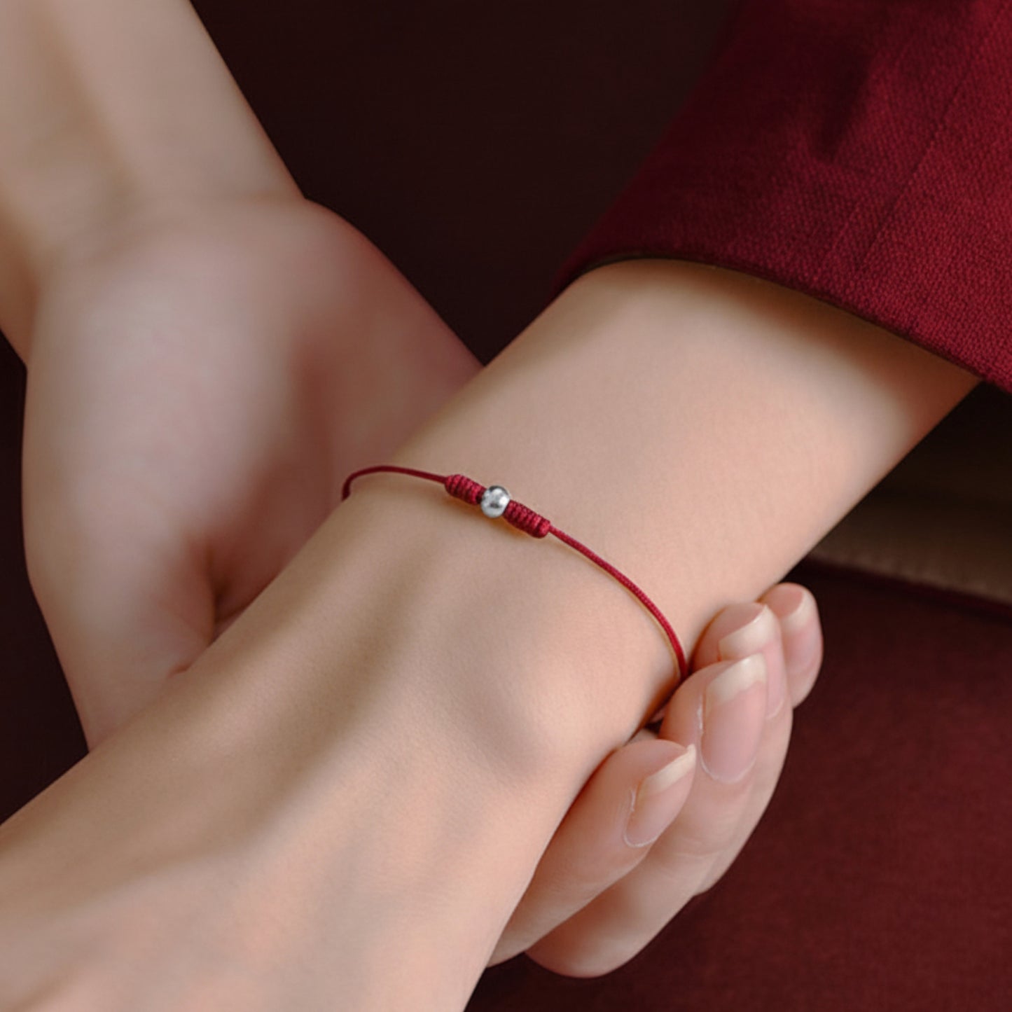 S925 Sterling Silver Lucky Bead Red Rope Anklet Bracelet Ultra-Fine Style