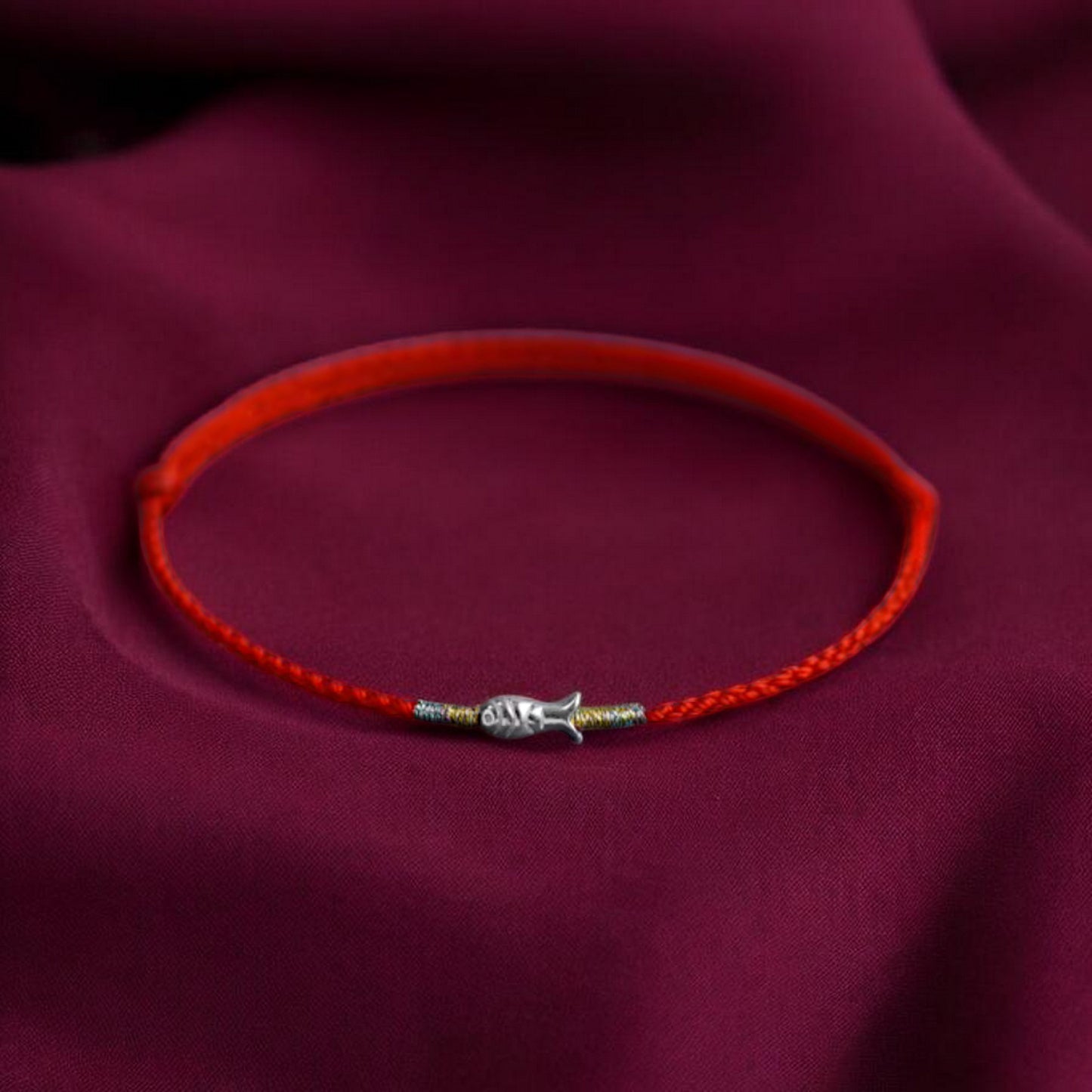 S925 Sterling Silver Koi Lucky Fish Charm Ultra-Fine Minimal Red Rope Anklet Bracelet