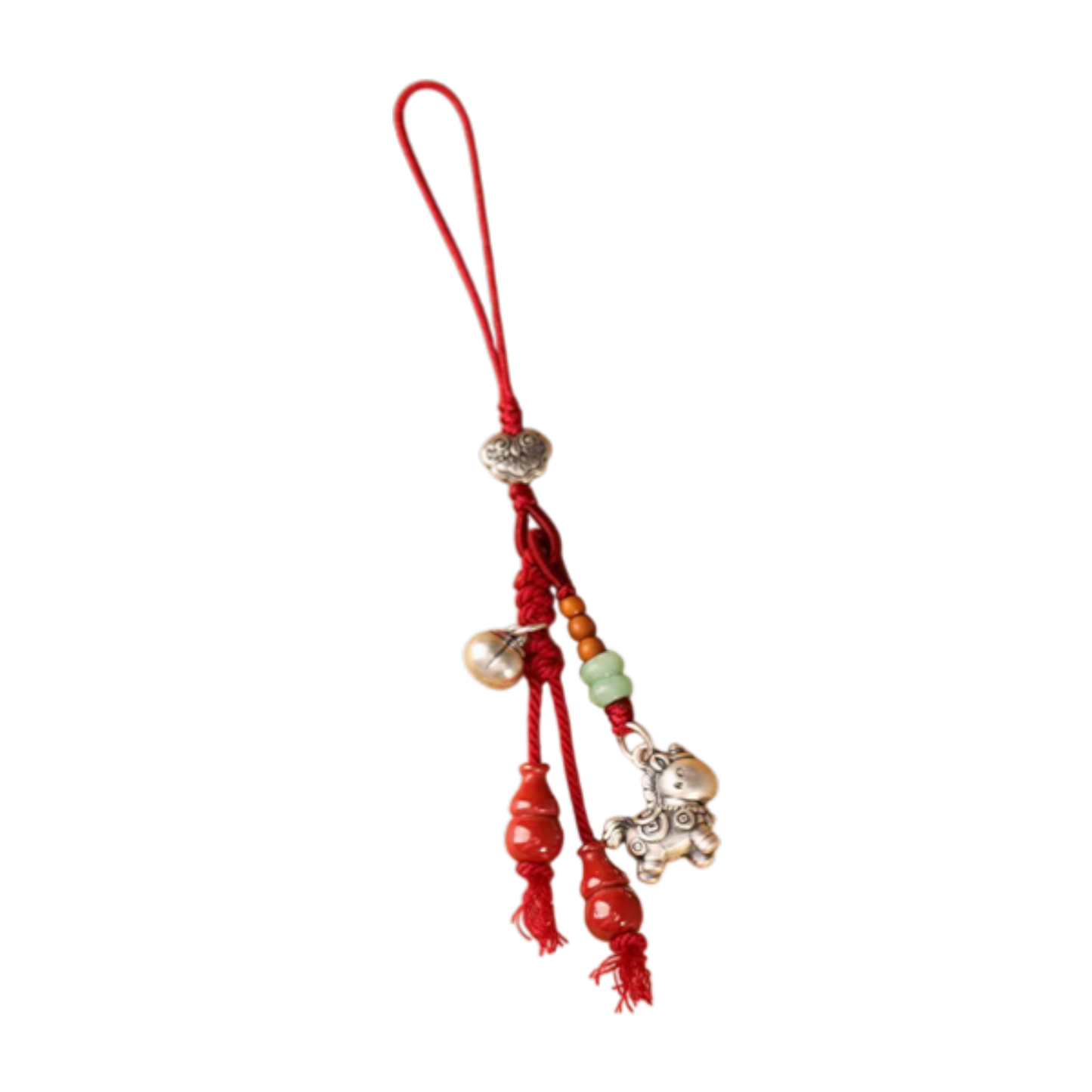 999 Real Silver Horse Gourd Charm Pendant, Hand Braided Key chain Charm