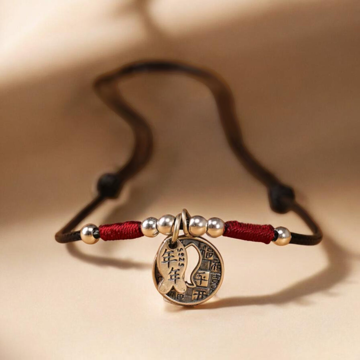 S925 Sterling Silver Koi Necklace, Hand Braided Rope, Good Luck Charm