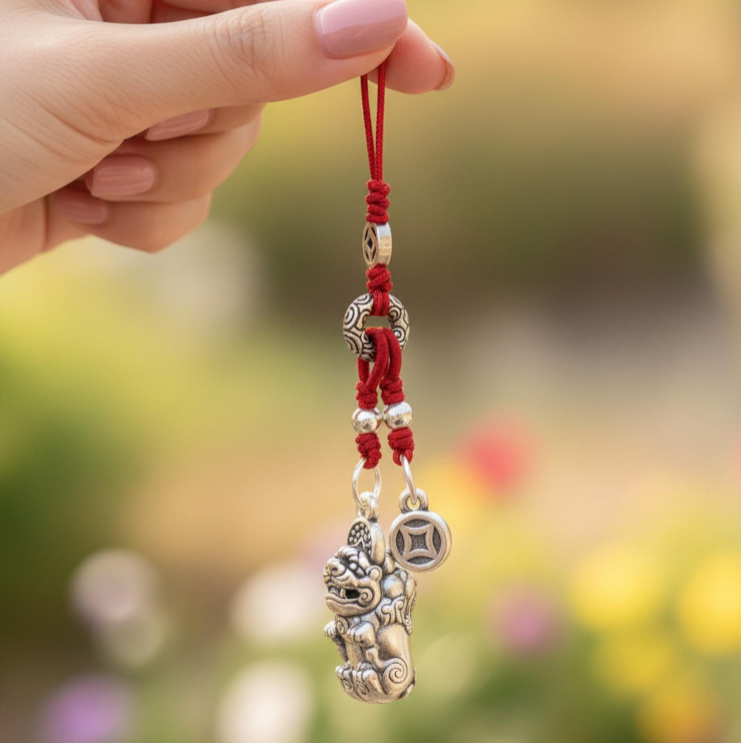 999 Pure Silver Pixiu Mythical Chinese Creature Wealth Charm Pendant KeyChain