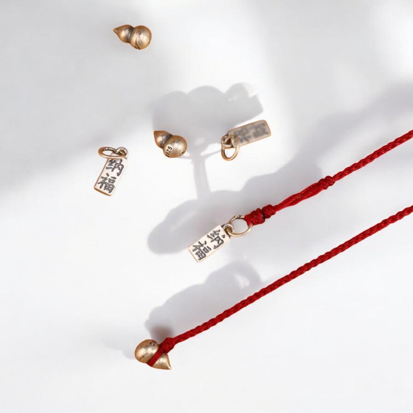 S925 Sterling Silver Lucky Gourd Charm Thin Minimal Braided Cord Adjustable Anklet
