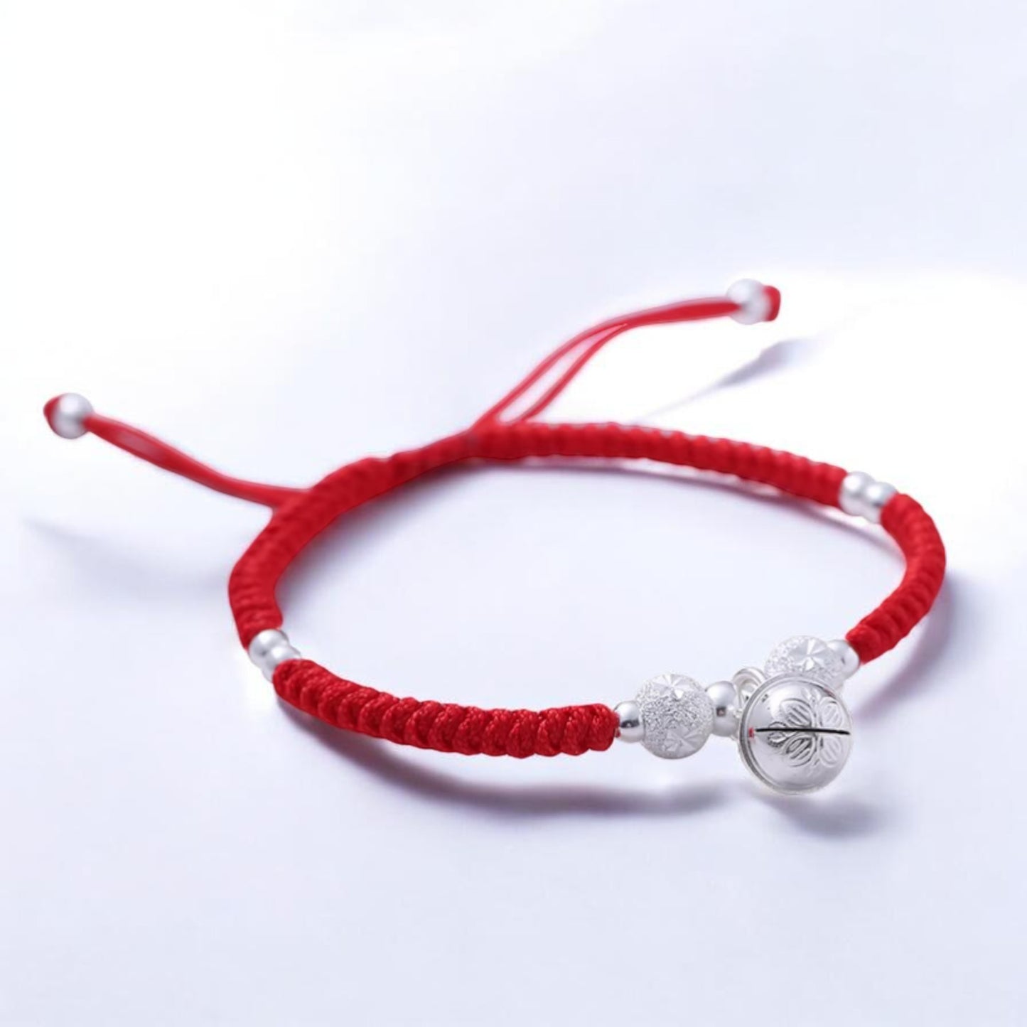 S925 Sterling Silver Lucky Bell Charm Braided Cord Couple Bracelet