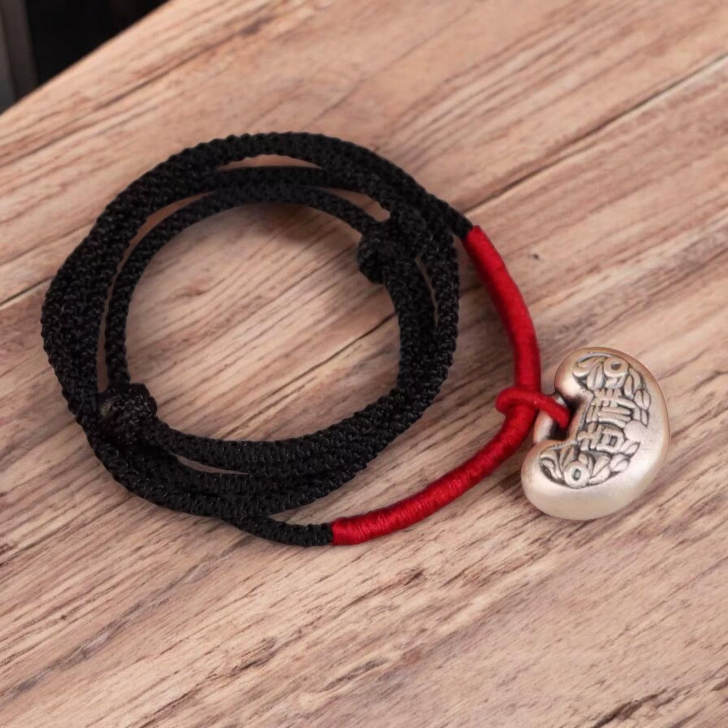 s999 Real Silver Auspicious Longevity Lock Charm Braided Rope Necklace