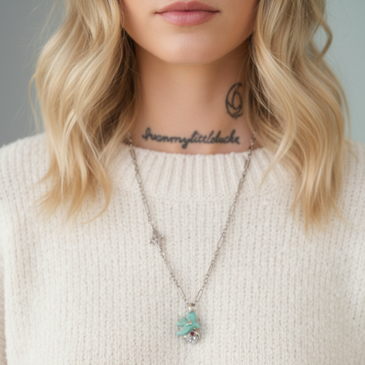 S925 Sterling Silver Amazonite Bird and Heart Element Charm Pendant