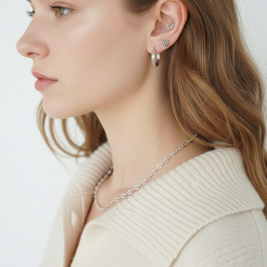 S925 Sterling Silver Starburst Oval Zircon Stud Earrings