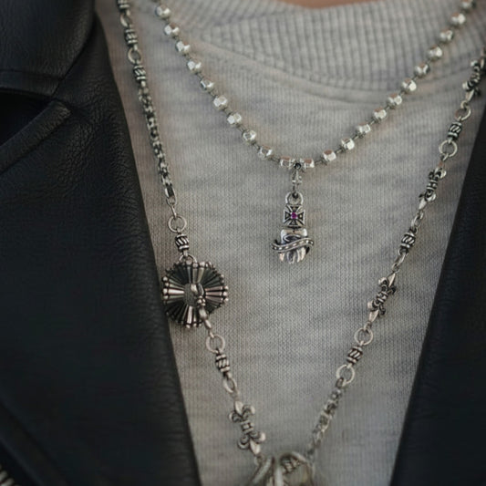 S925 Sterling Silver Fun Tooth Planet Element Vintage Reversible Pendant