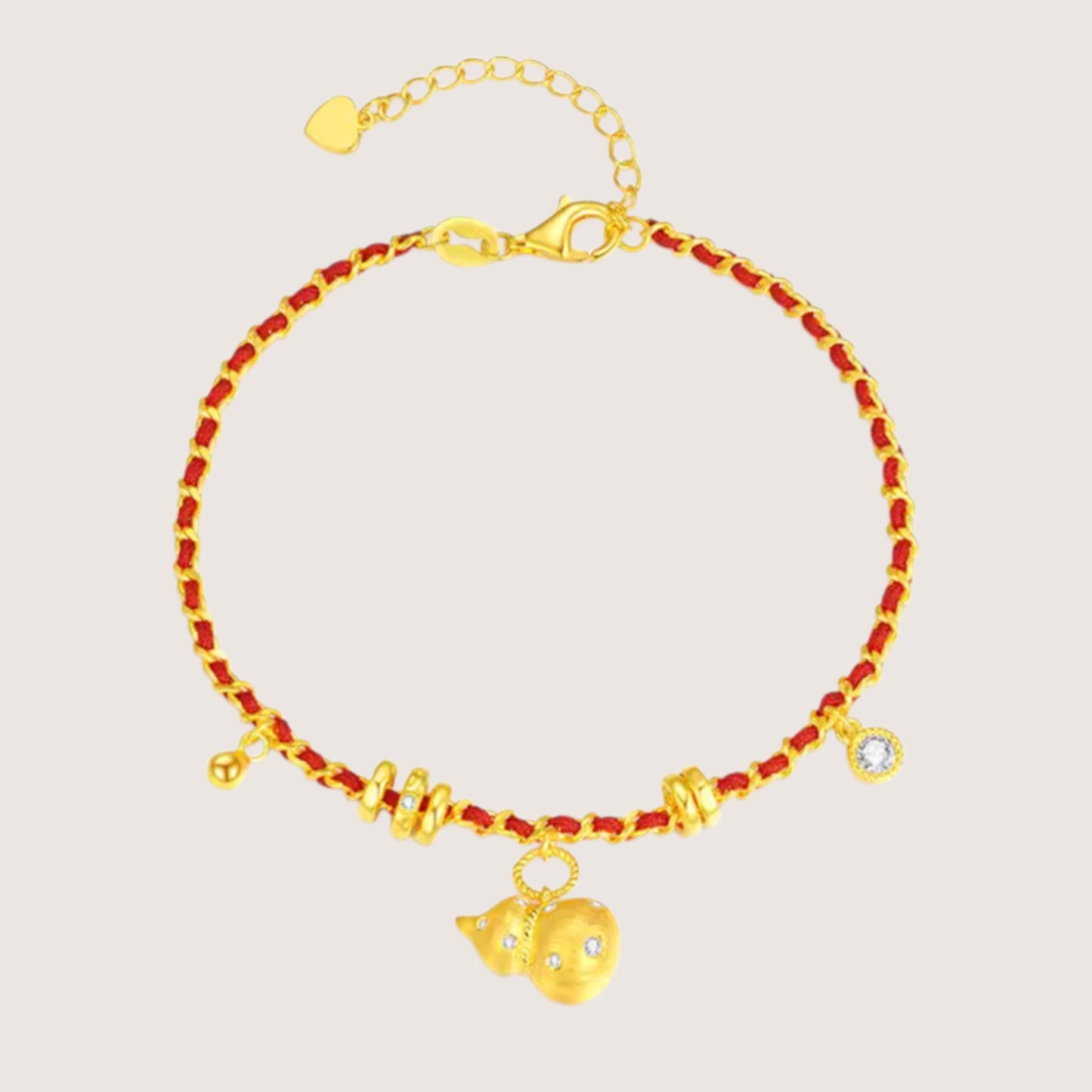 S925 Sterling Silver Lucky Gourd Charm Red Rope Bracelet