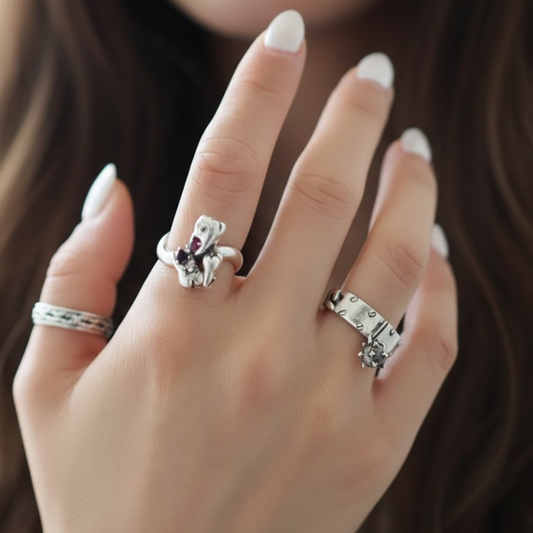 S925 Sterling Silver Gemstone Tooth Element Ring