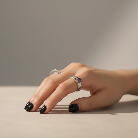 S925 Sterling Silver Meteor Hammer Chain Element Stacking Ring