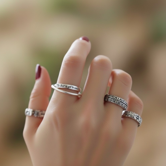 S925 Sterling Silver Double Layered Star "The Best is Yet to Come" Adjustable Ring