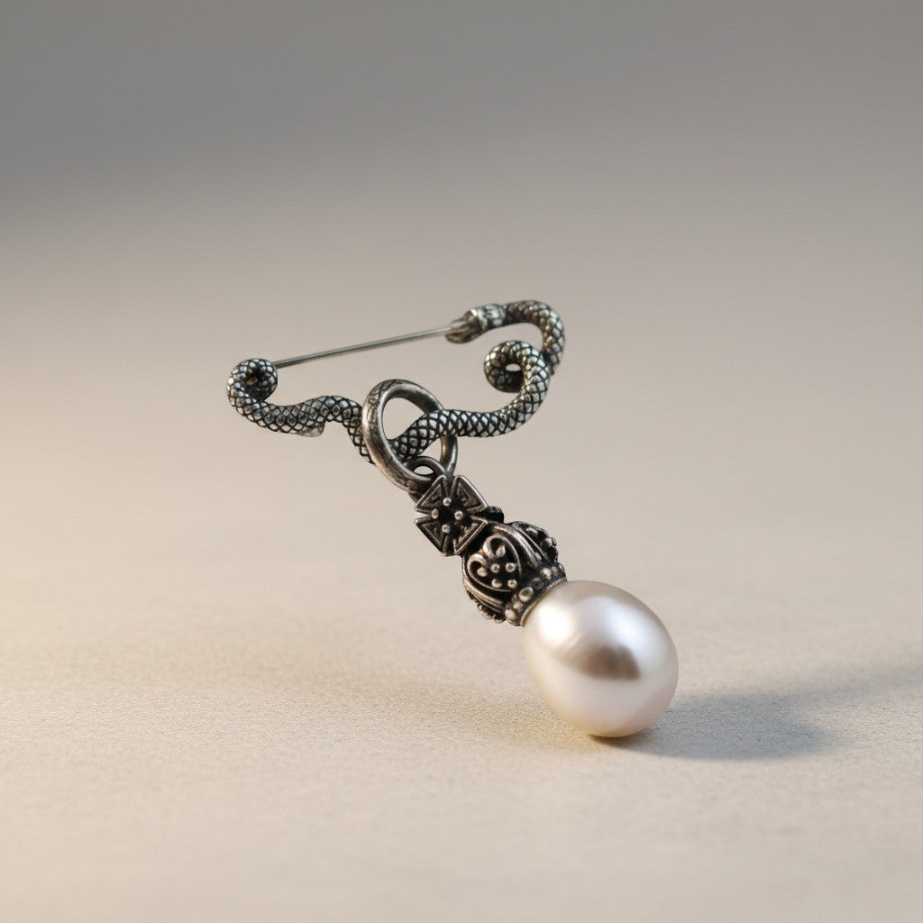 S925 Sterling Silver Entangling Snake Planet Element Pin Brooch