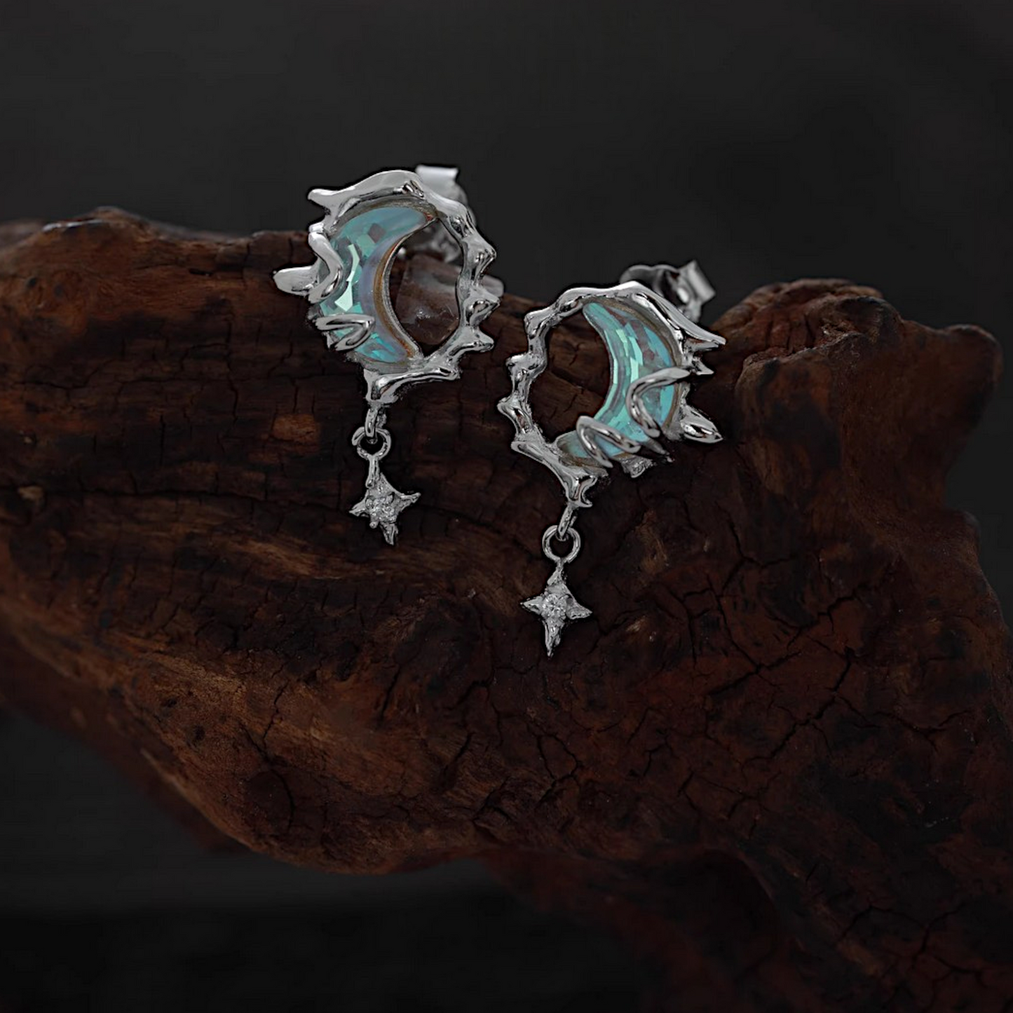 S925 Sterling Silver Star and Moon Luminous Stud Earrings