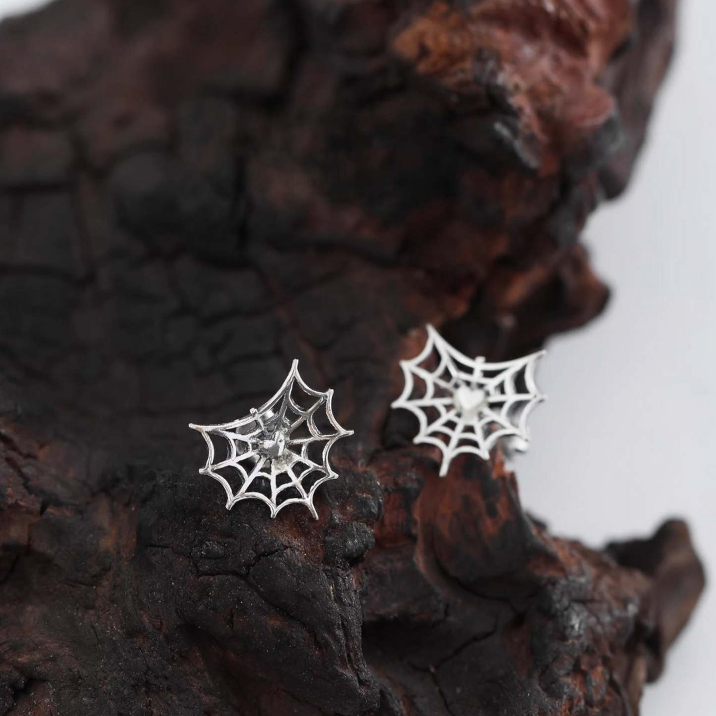 S925 Sterling Silver Vintage Gothic Spider Web Stud Earrings