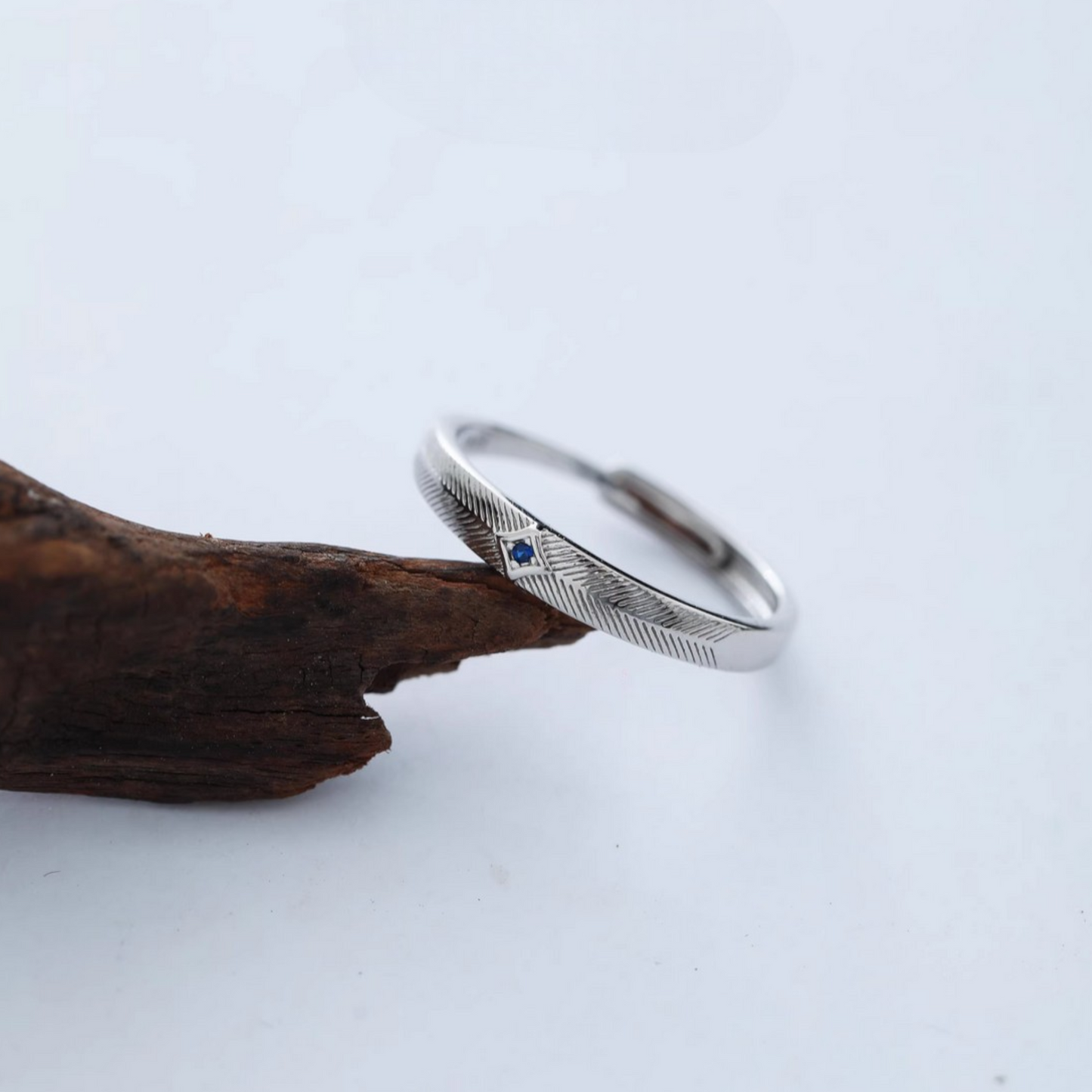 s925 Sterling Silver Ocean Blue Sapphire Pattern Couple Ring Band