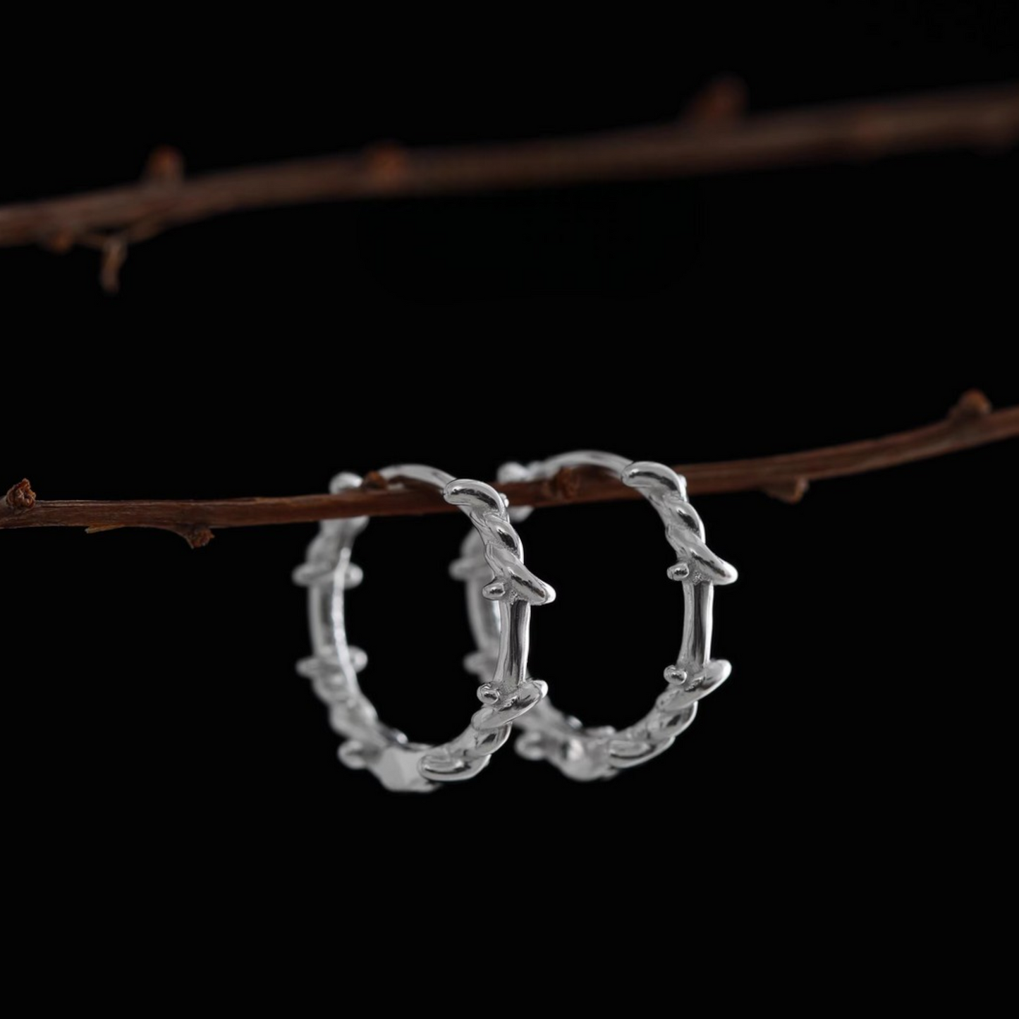s925 Sterling Silver Thorns Unisex Hoop Earrings
