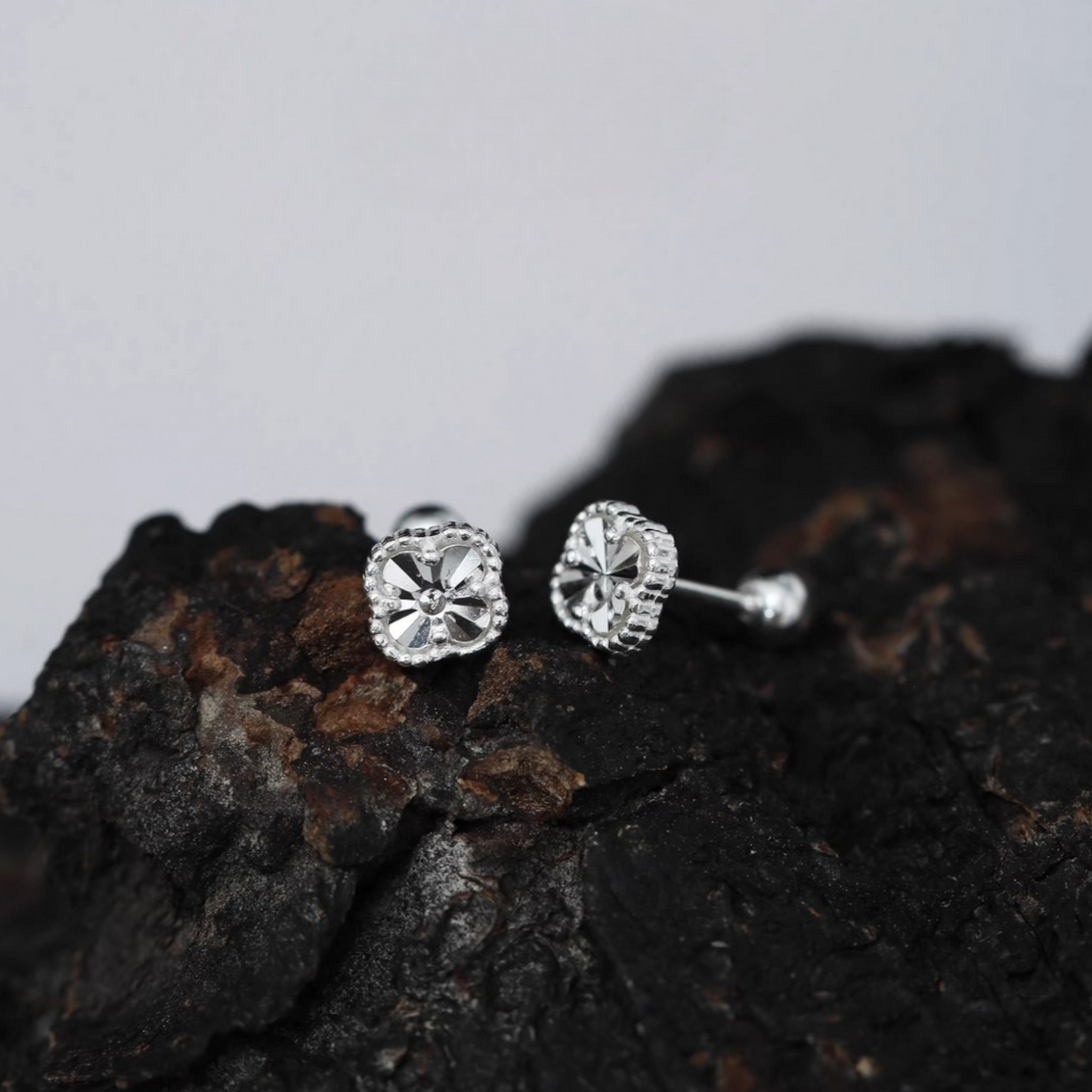 S999 Pure Silver Four-Leaf Clover Screw Back Earrings