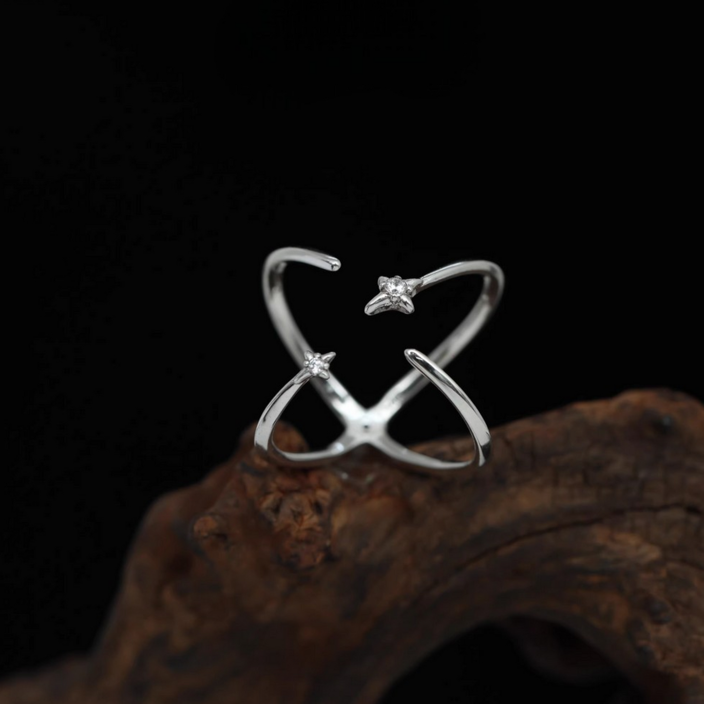 s925 Sterling Silver Four Pointed Star Double Side Ring