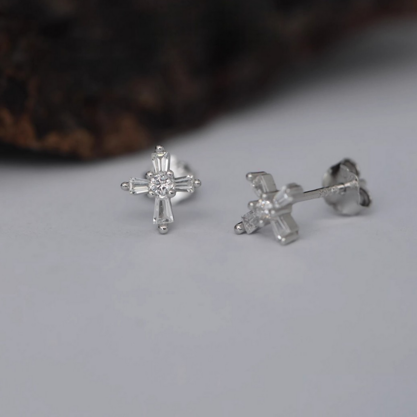S925 Sterling Silver Star Starlight Cross Stud Earrings