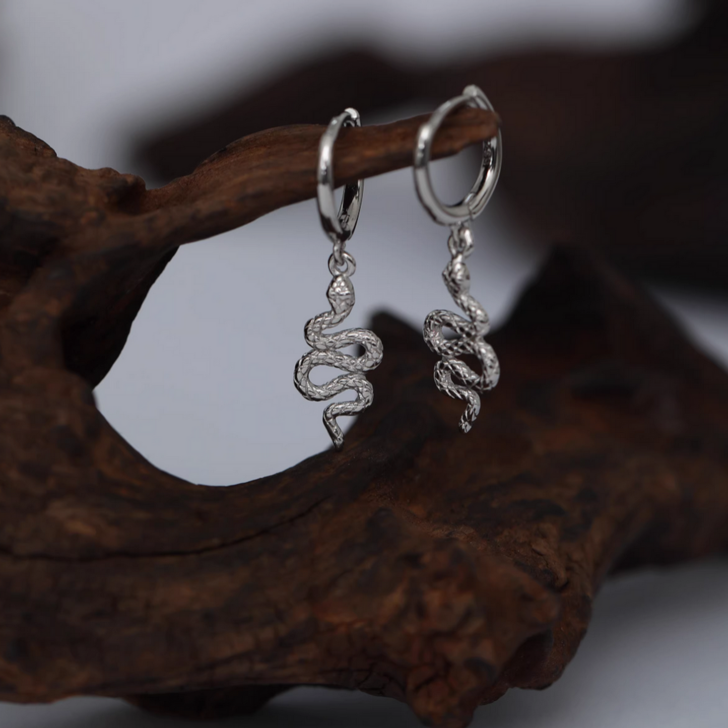S925 Sterling Silver Snake Dangle Hoop Earrings