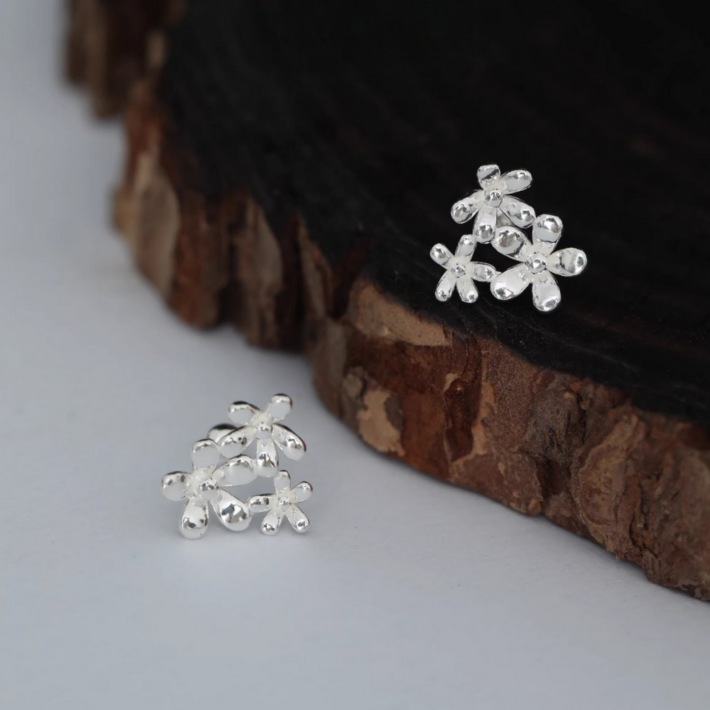 s999 Pure Silver Flower Minimal Screw Back Earrings