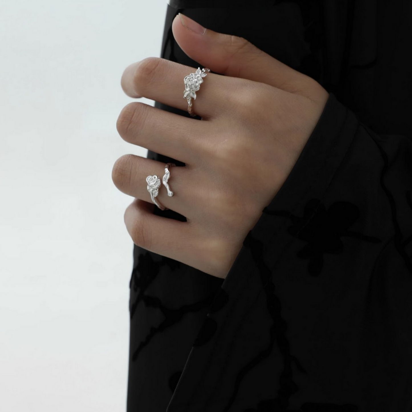 s925 Sterling Silver Minimalist Rose Flower Romantic Ring