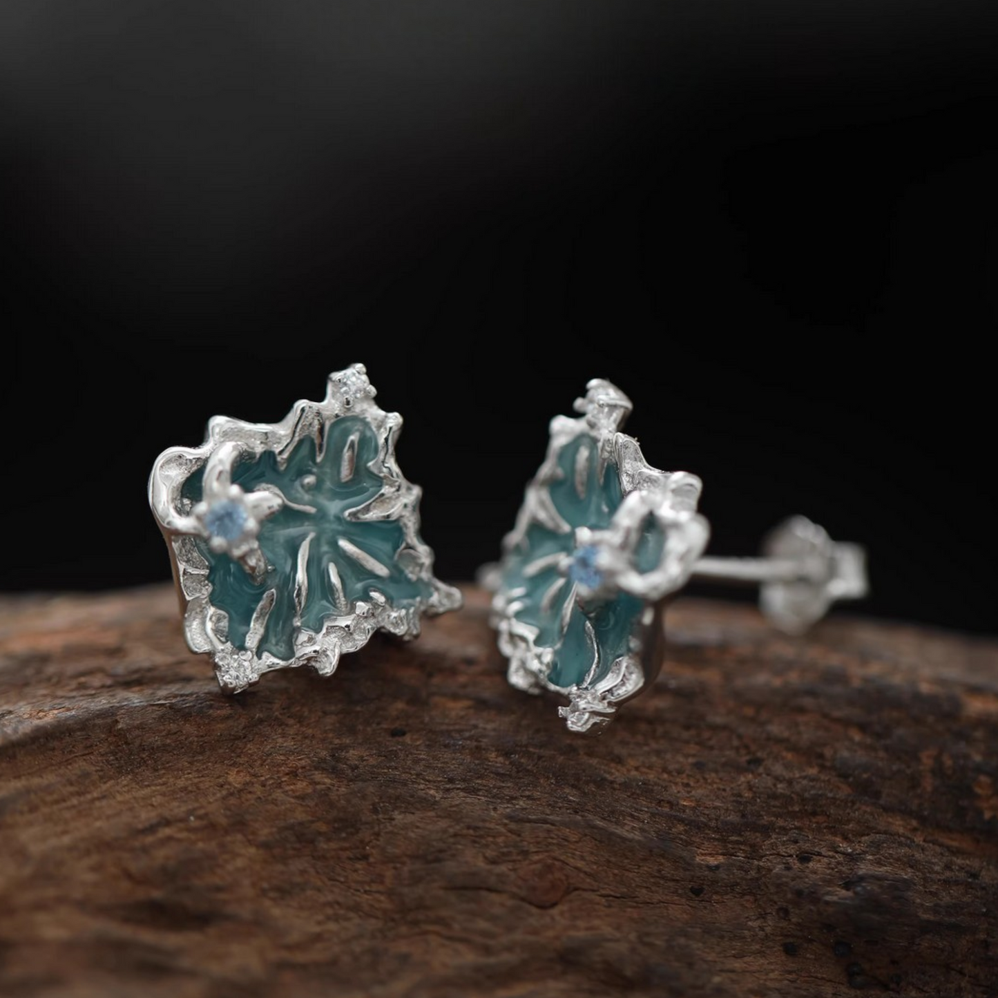 S925 Sterling Silver Ocean Lake Zircon Stud Earrings