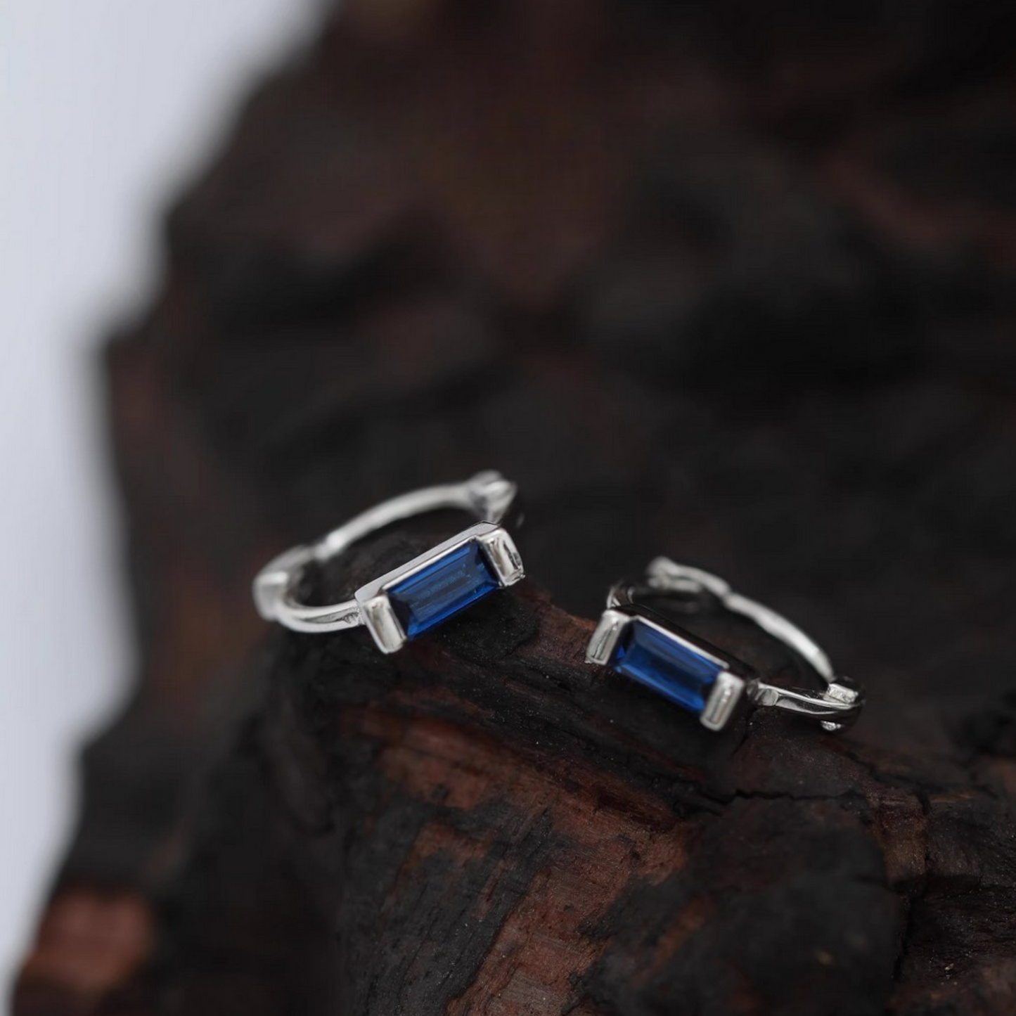 S925 Sterling Silver Blue Unisex Rectangle Hoop Earring