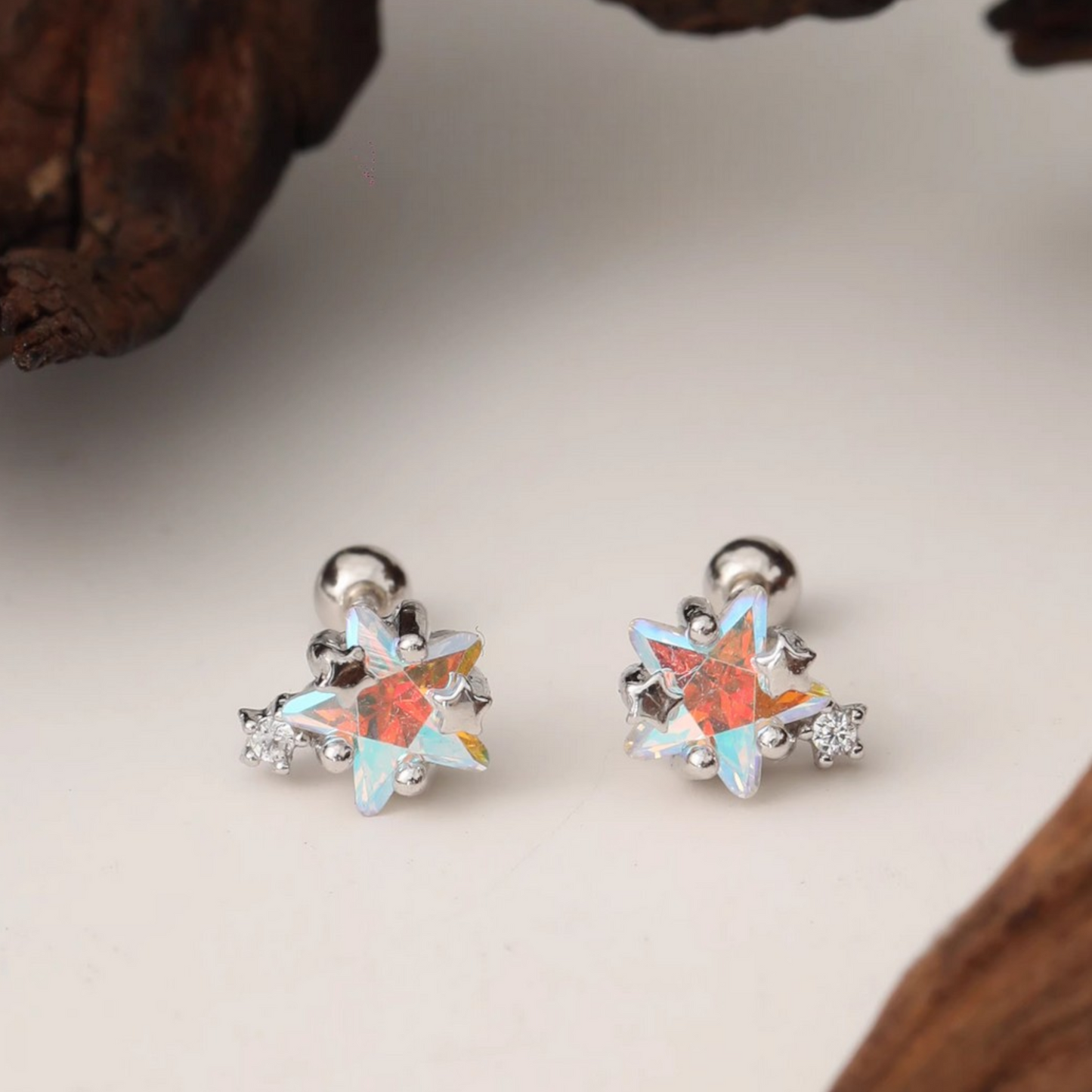 S999 Fine Silver Star Screw Back Earrings