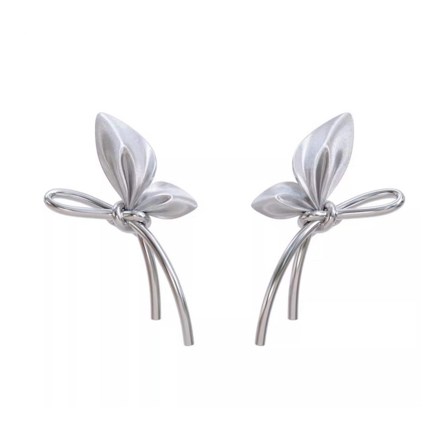S925 Sterling Silver Matt Butterfly Bow Tie Earrings