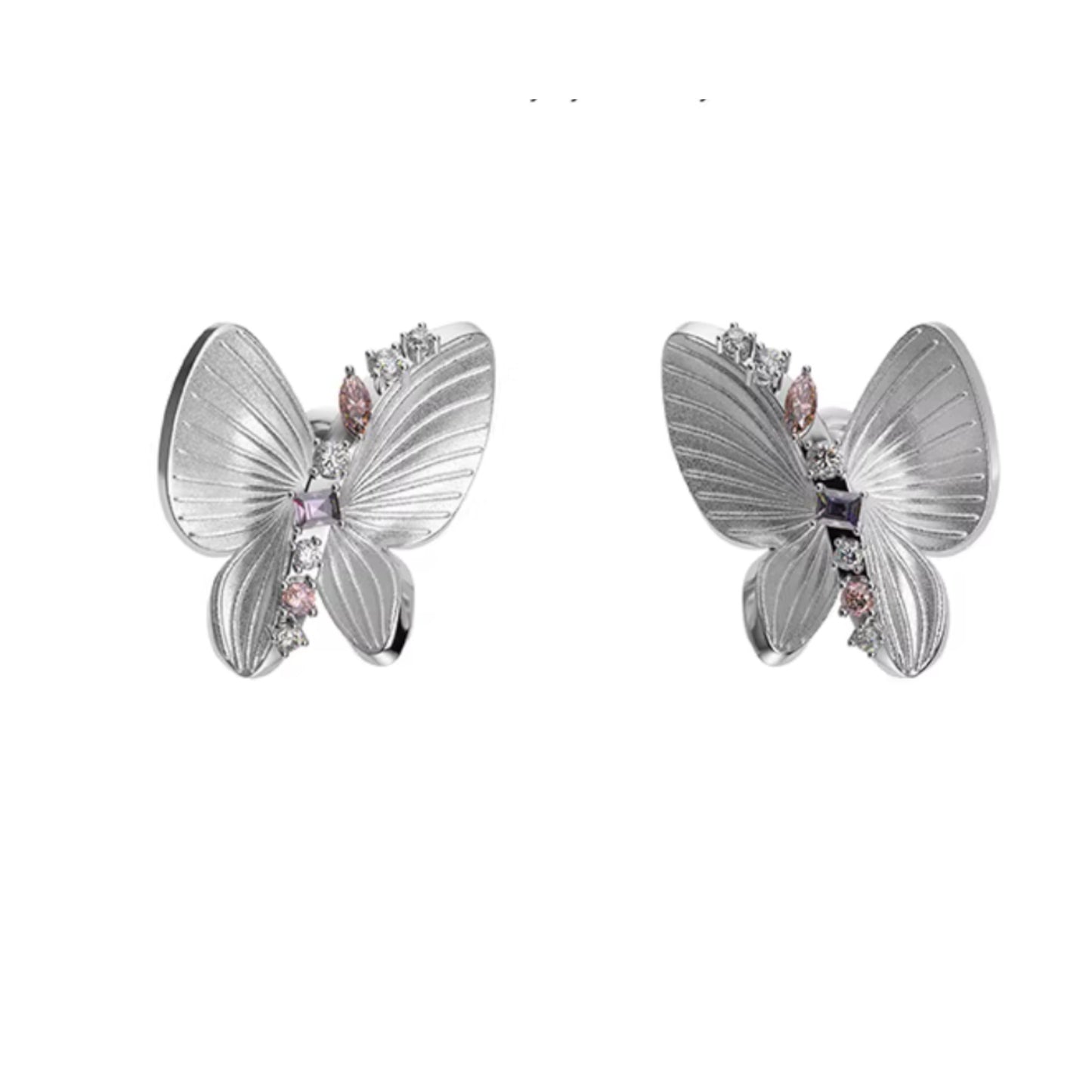 S925 Sterling Silver Zircon Butterfly Stud Earrings