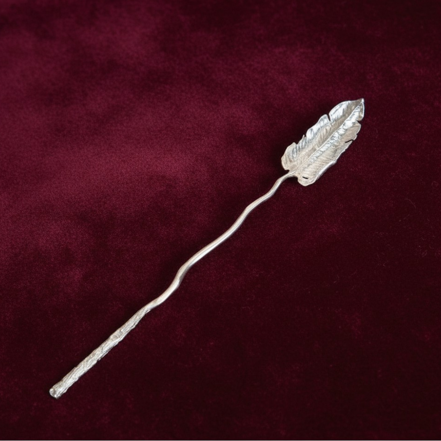 S999 Fine Silver Handcrafted Feather Tea Scoop Spoon