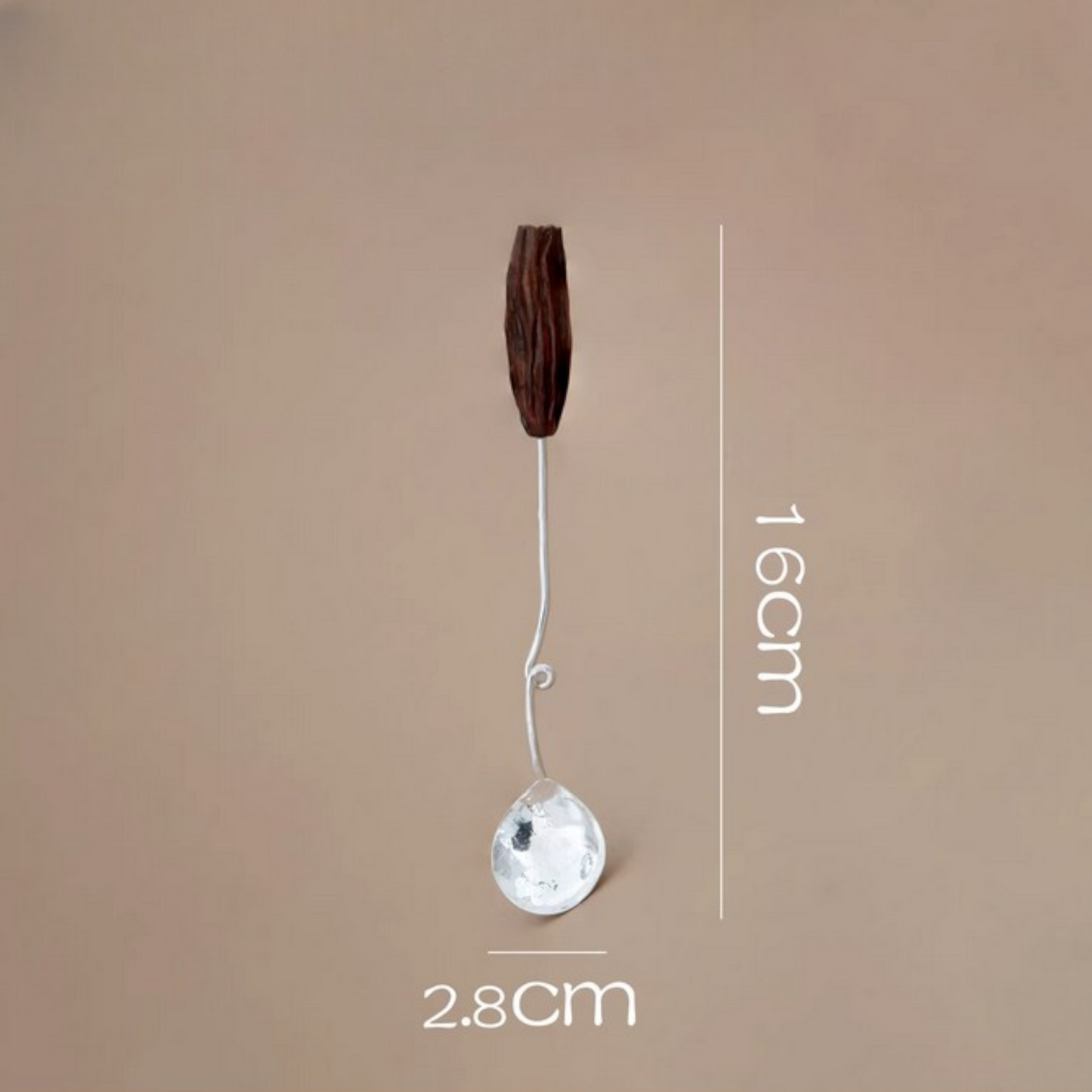 S999 Fine Silver Handcrafted Wooden Handle Tea Spoon Coffee Stirring Spoon