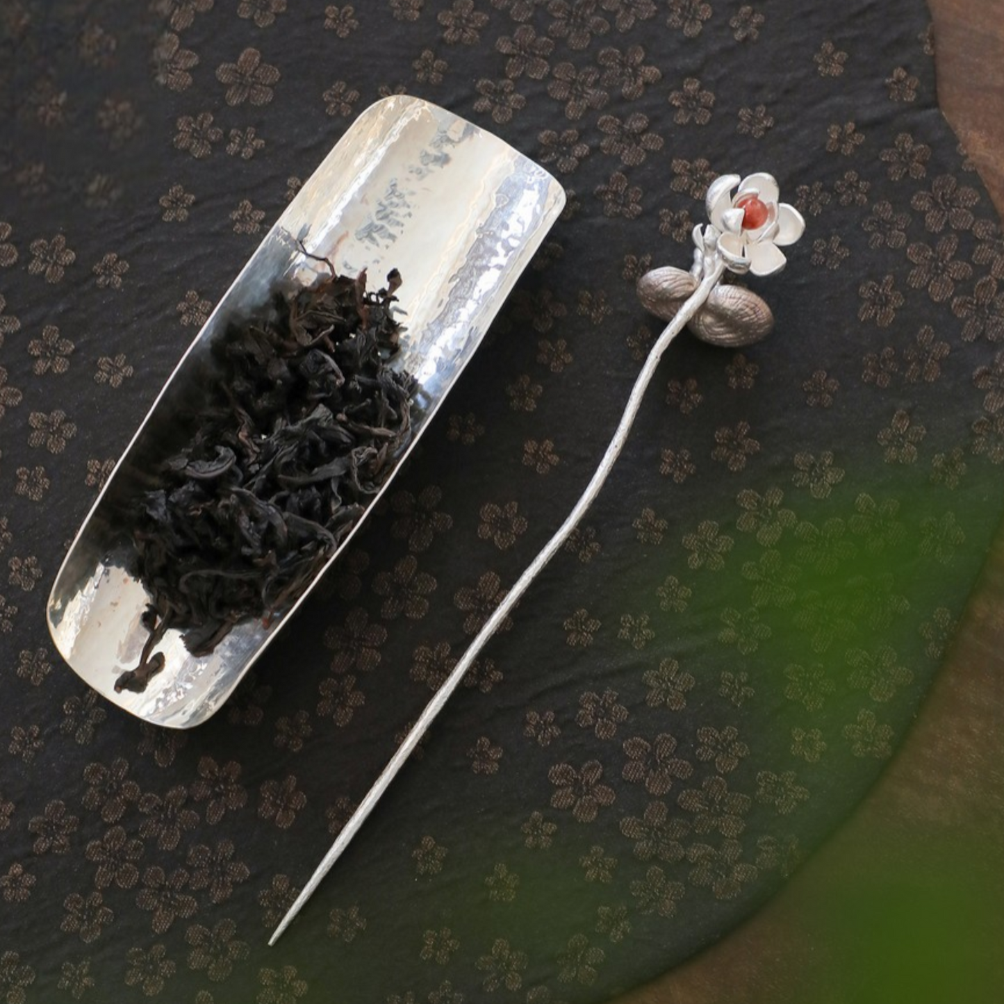 S999 Fine Silver Handcrafted Plum-blossom Motif Tea Needle and Pick