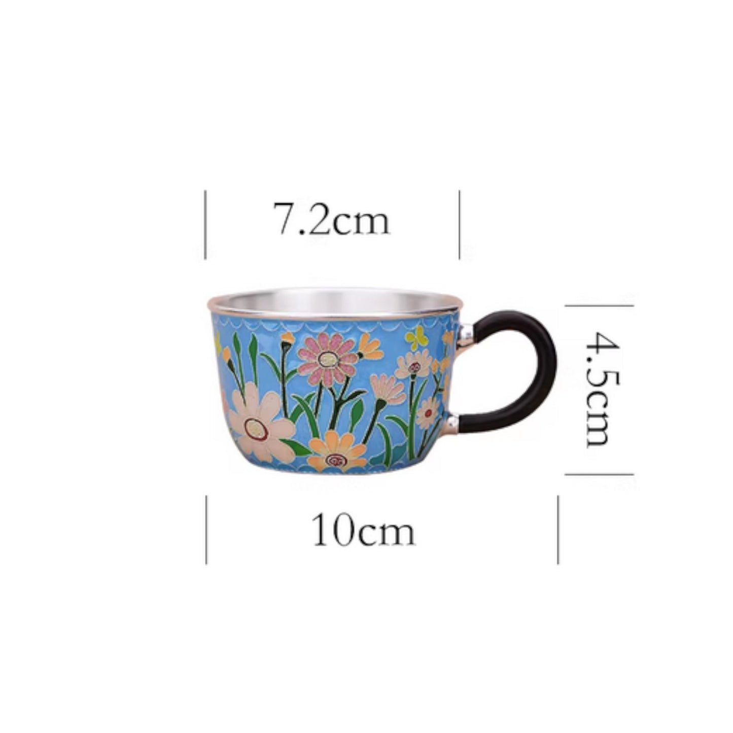 s999 Fine Silver Floral Mug Handmade Cloisonné Small Teacup Coffee Cup