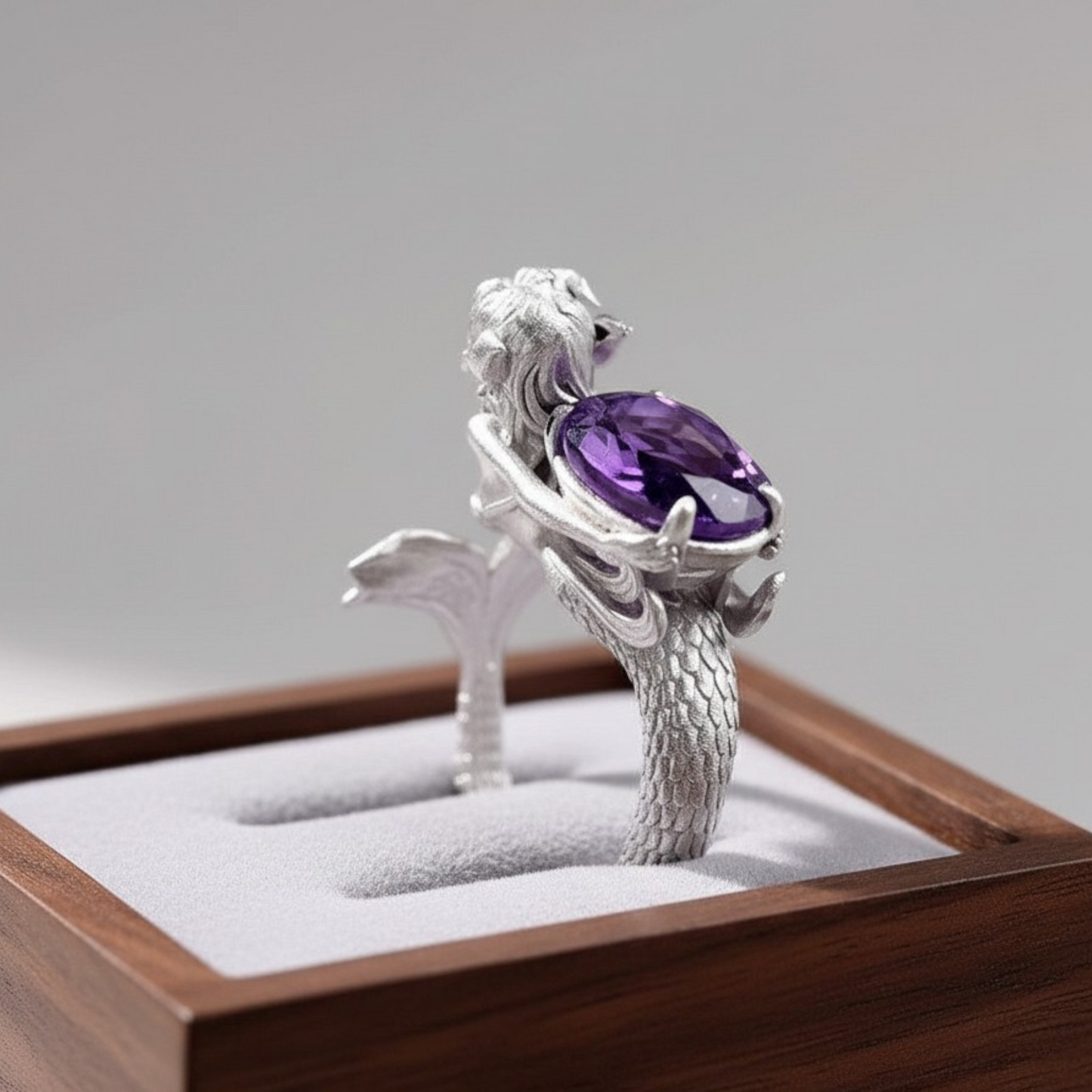 s925 Sterling Silver Amethyst Mermaid Fairy Ring