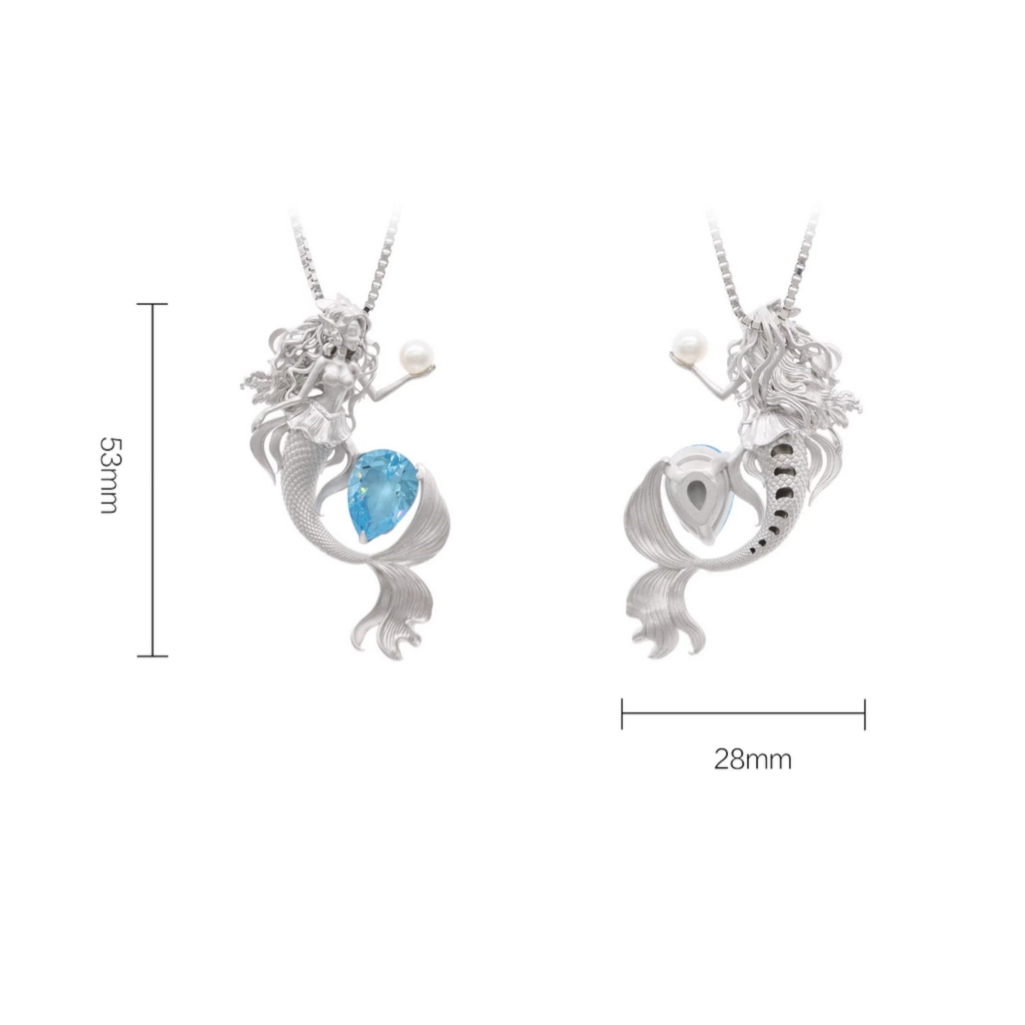 s925 Sterling Silver Fairytale Mermaid Pearl Pendant Necklace