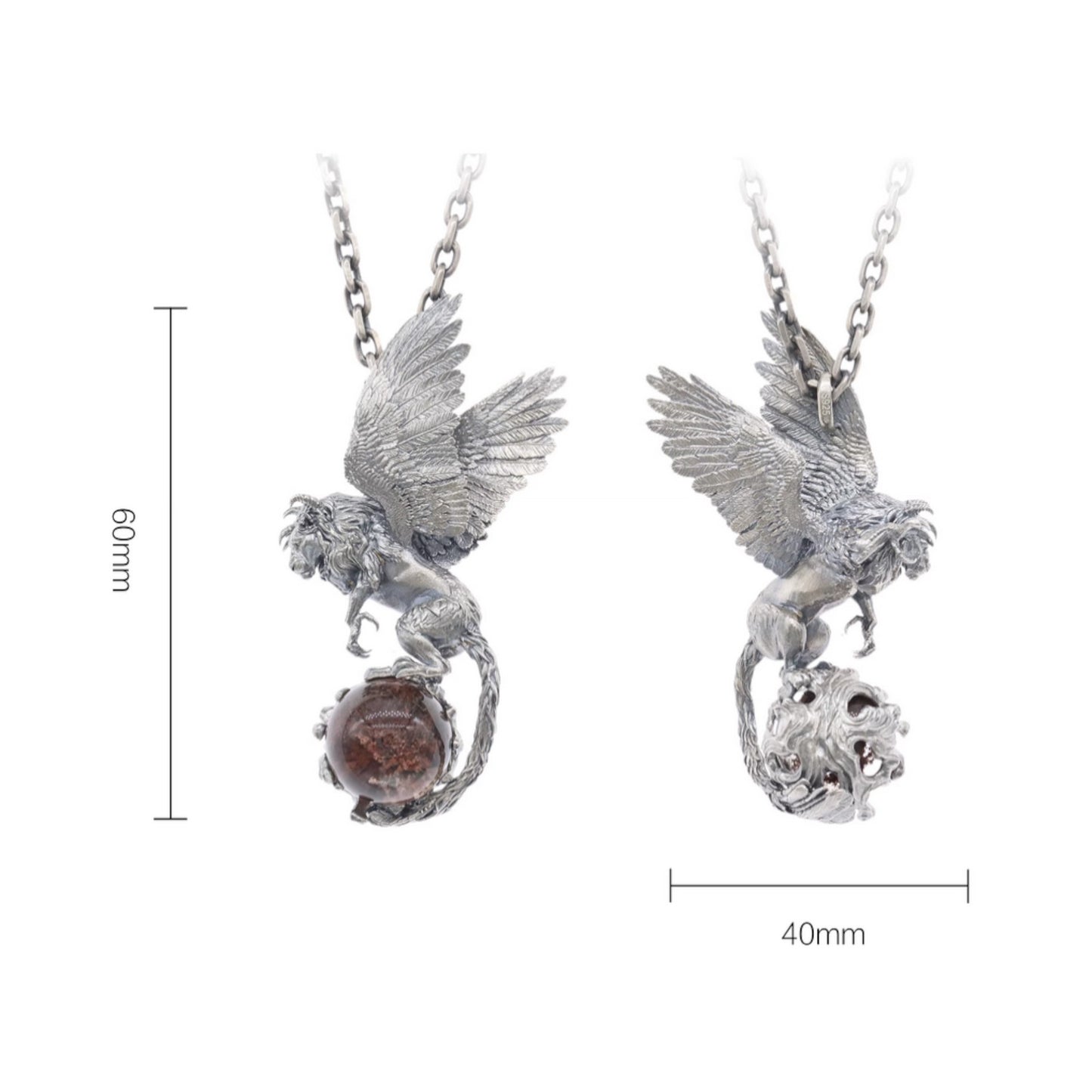 s925 Sterling Silver Vintage Style Mythical Creature Lion Bird Wings Pendant
