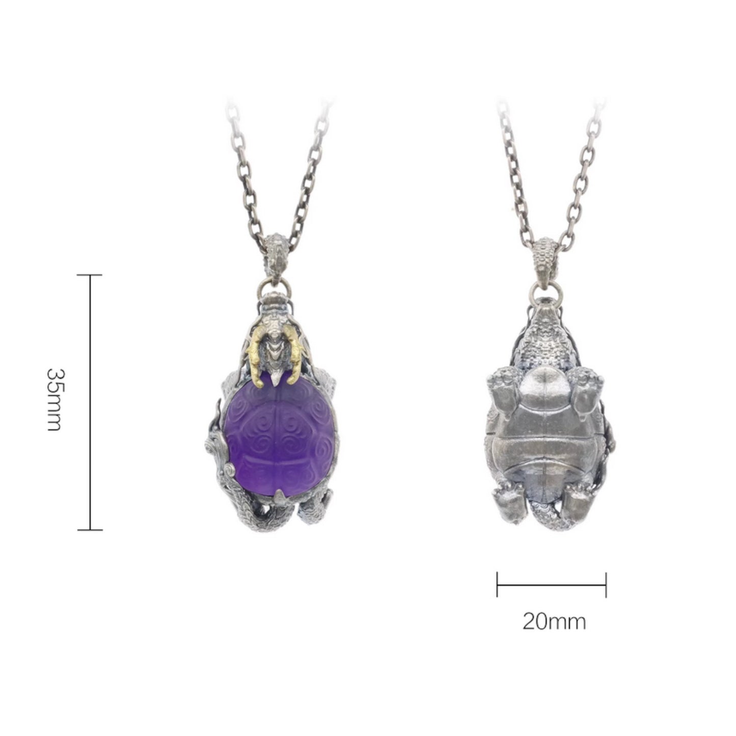 s925 Sterling Silver Vintage Amethyst Dragon-turtle Pendant Necklace,