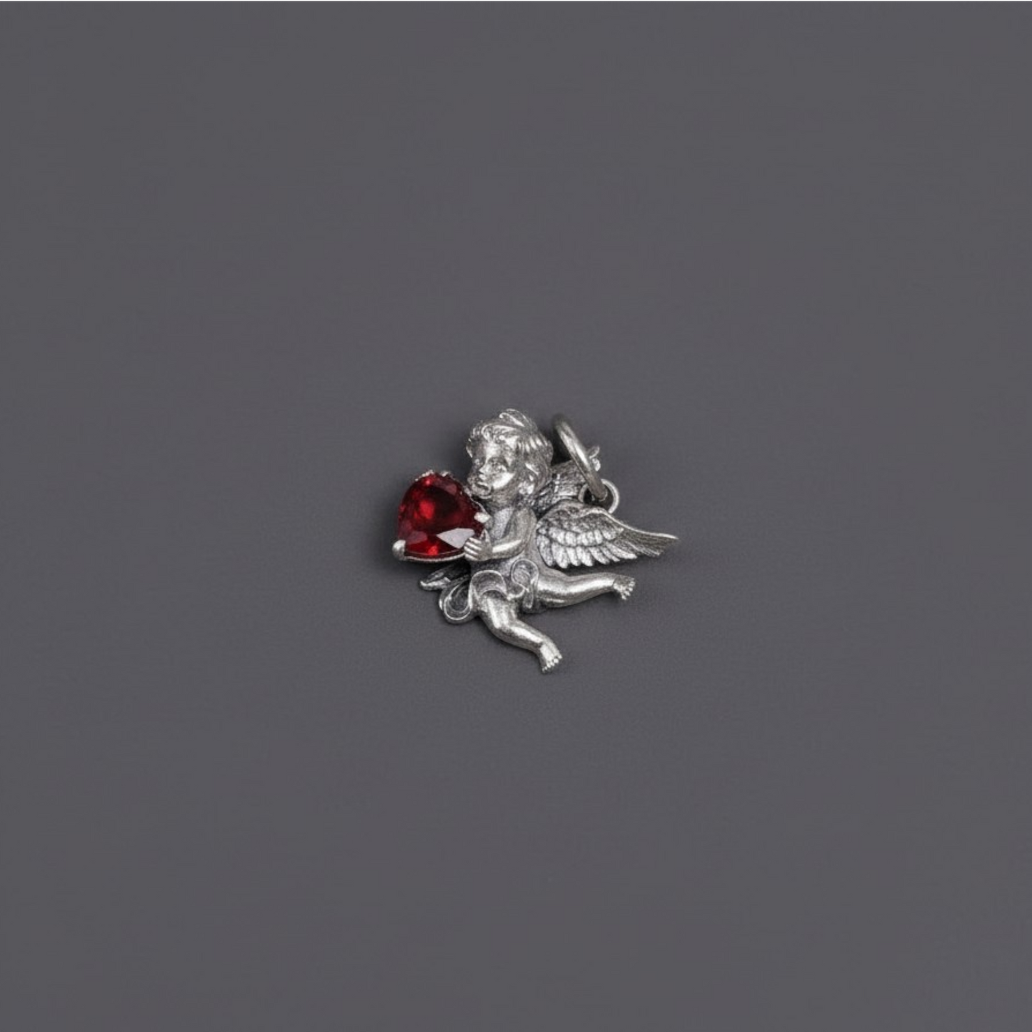 s925 Sterling Silver Vintage Cupid Garnet Love Pendant