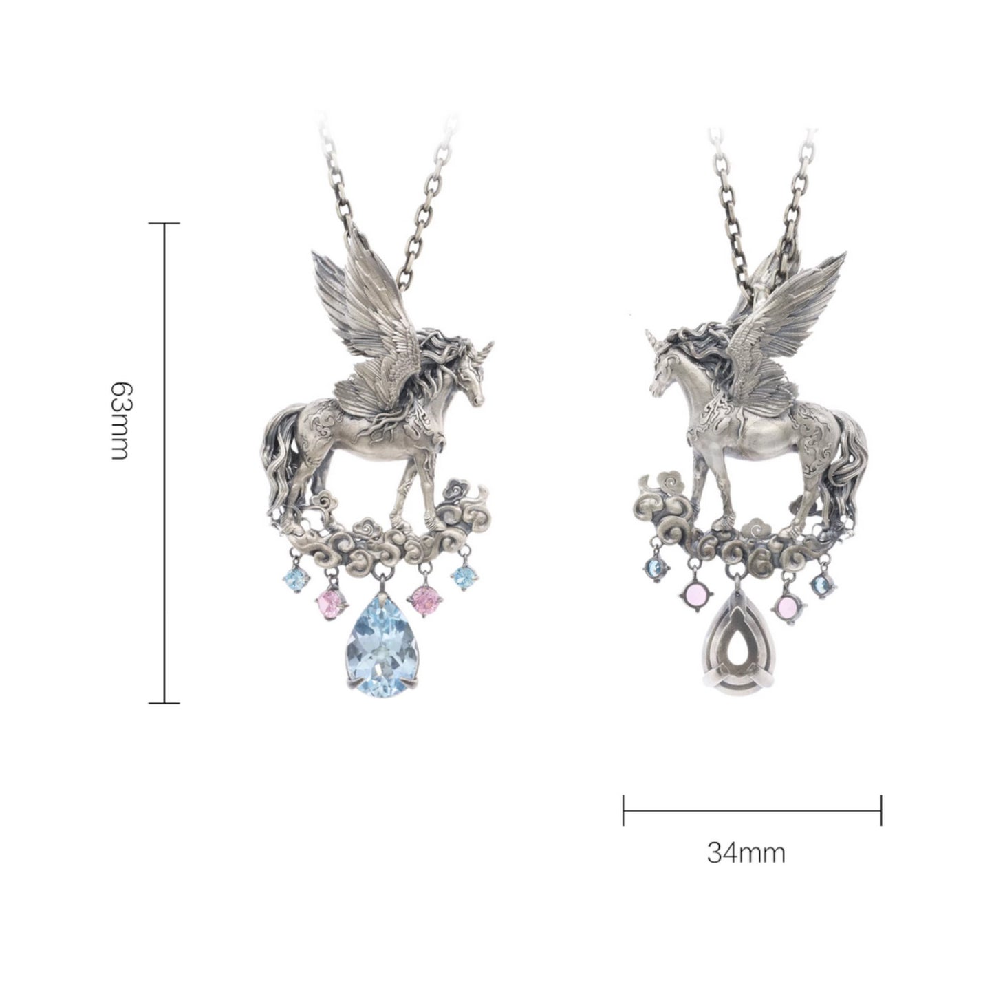 s925 Sterling Silver Dreamy Unicorn Auspicious Cloud Pendant and Necklace
