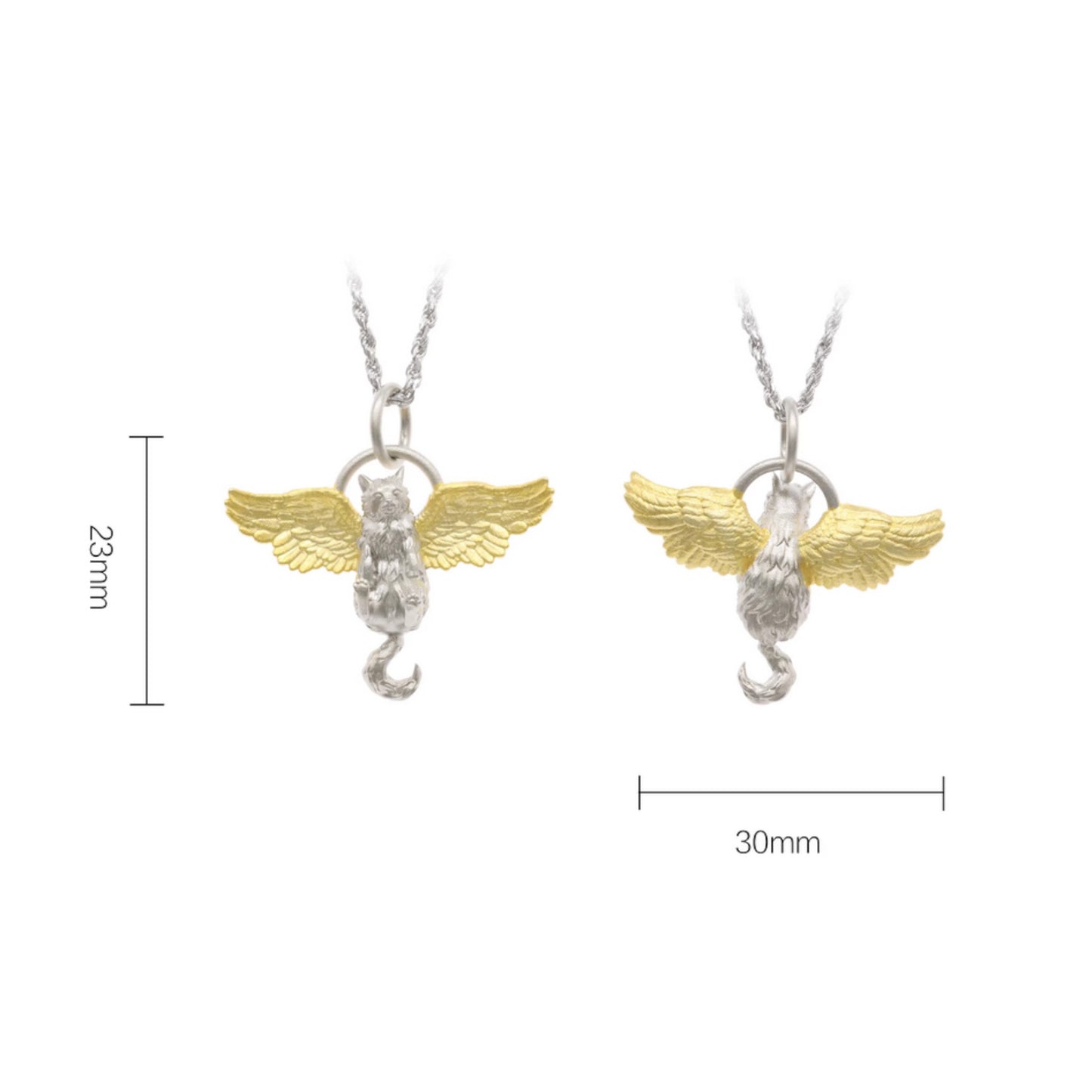 s925 Sterling Silver Flying Wings Cat Pendant and Necklace