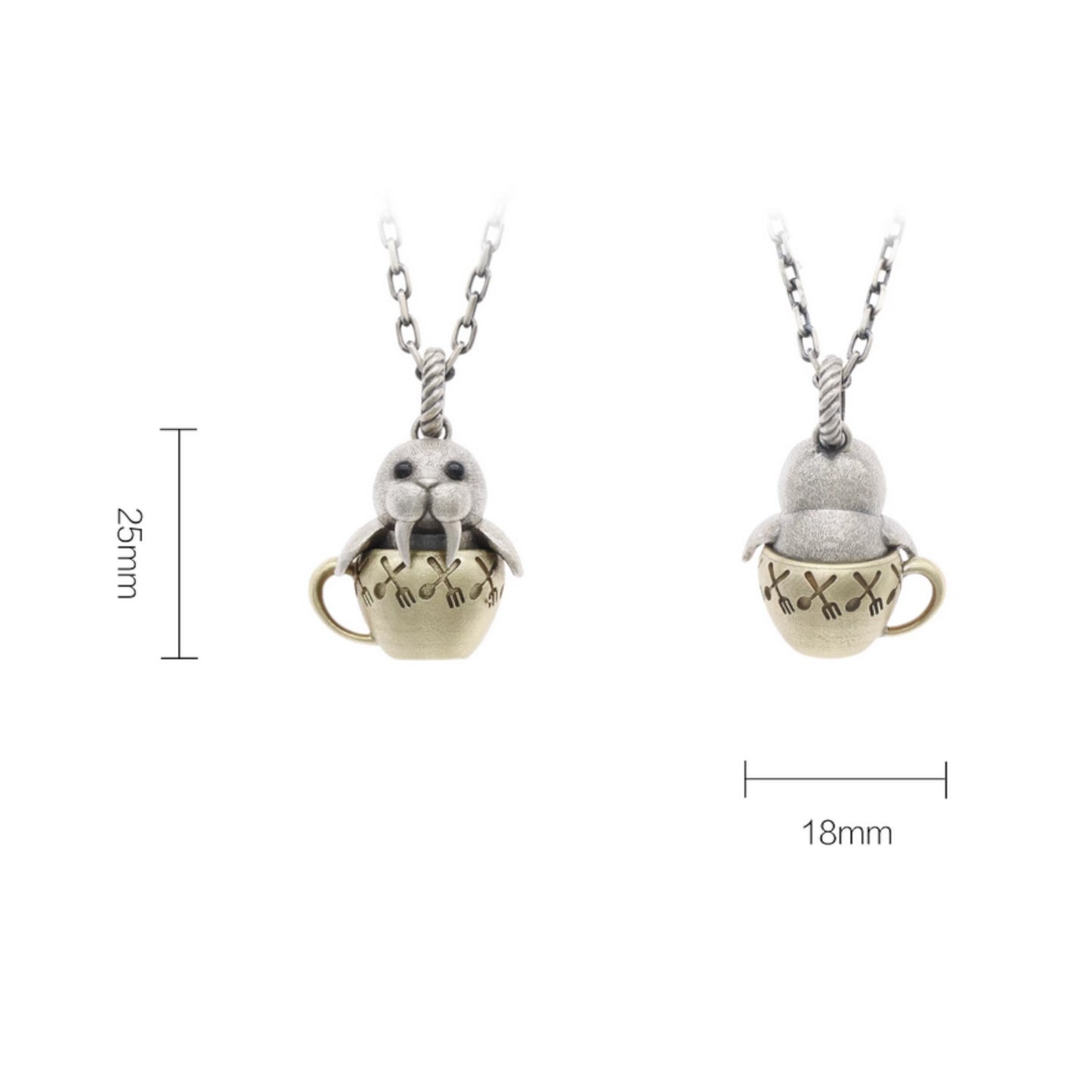 s925 Sterling Silver Cute Sea Lion Teacup Pendant