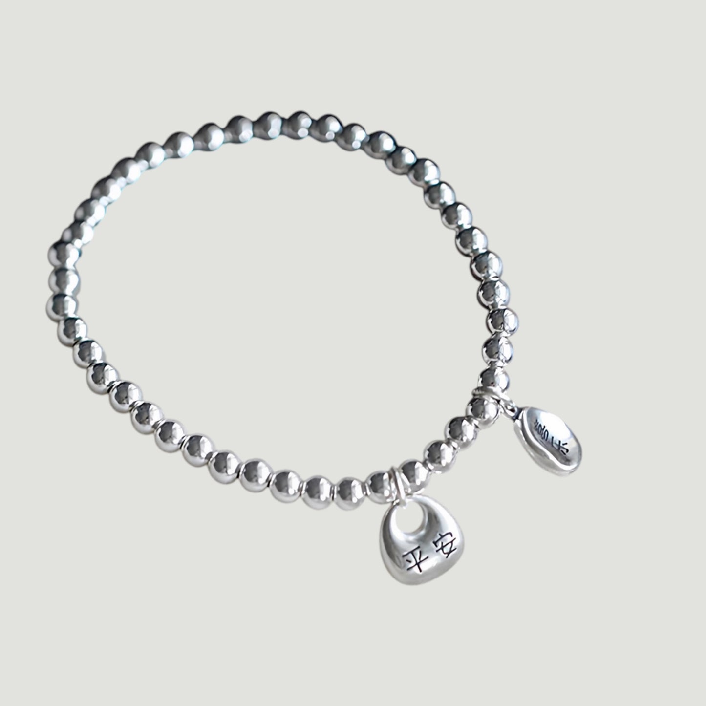 999 Fine Solid Silver Peace and Joy Blessing Charm Beads Bracelet