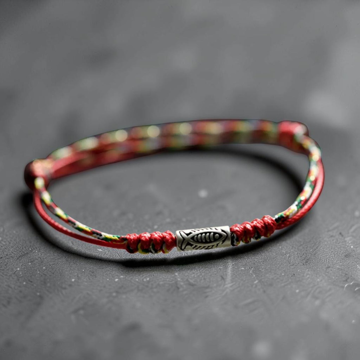 s925 Sterling Silver Koi Fish Charms Thin Braided Cord Bracelet