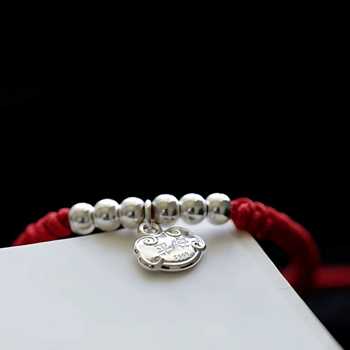 999 Fine Solid Silver Ruyi Fortune Lock Charm Weaving Cord Bracelet