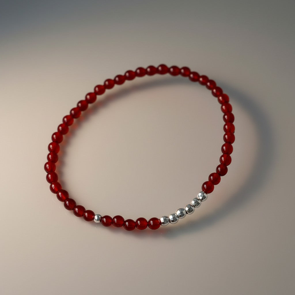s925 Sterling Silver Sparkling Disco-Beads Natural Red Agate Stackable Bracelet