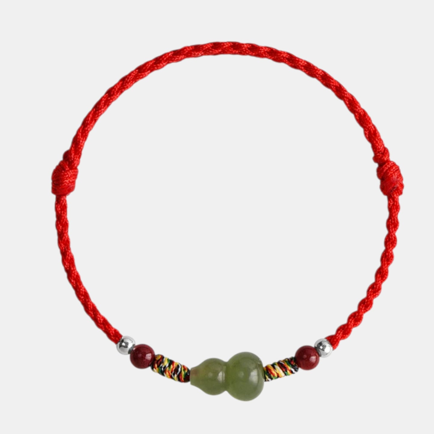 S925 Sterling Silver Natural Hetian Jade Lucky Gourd Beads Cinnabar Woven Cord Anklet Bracelet