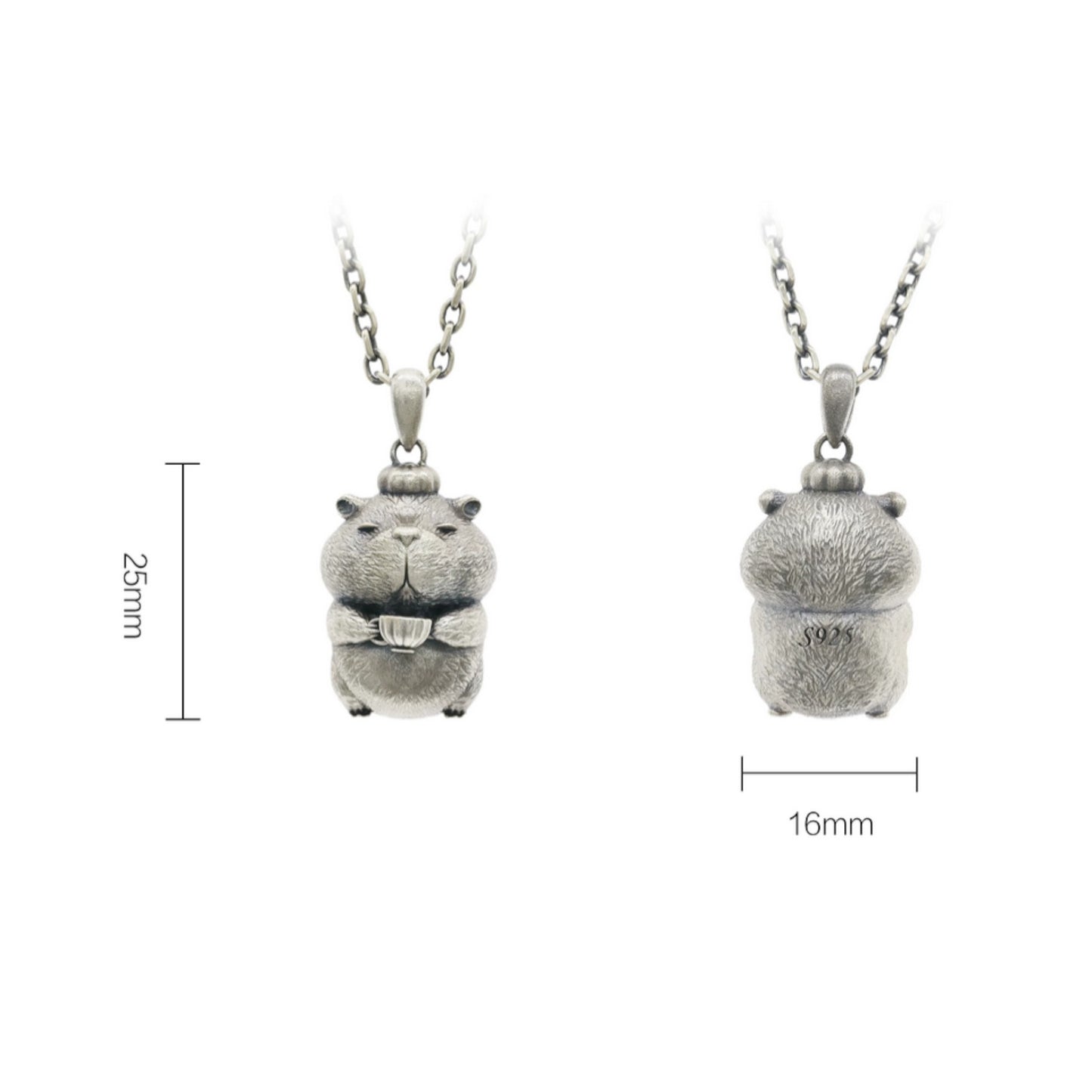 s925 Sterling Silver Cute Vintage Style Capybara Pendant Necklace
