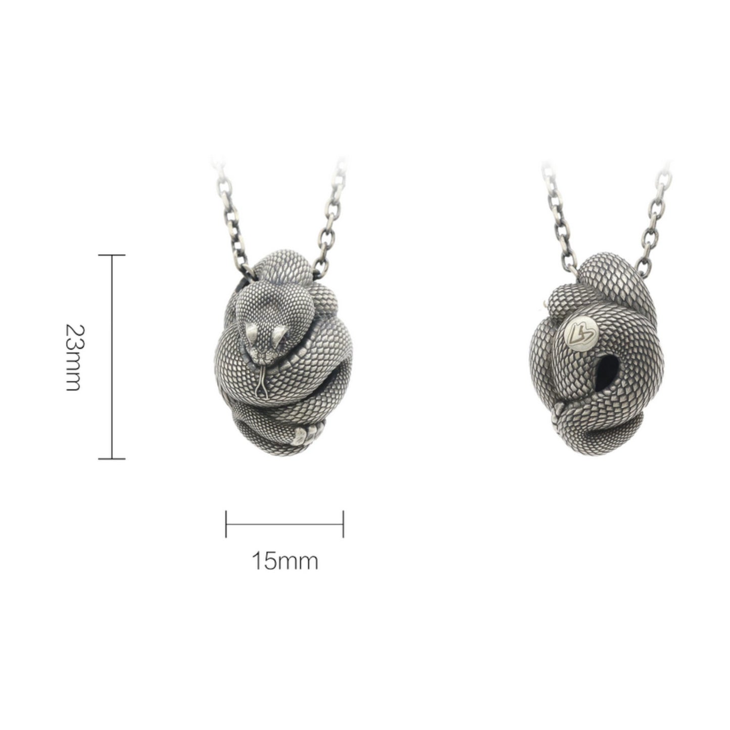s925 Sterling Silver Detailed Rattlesnake Snake Pendant